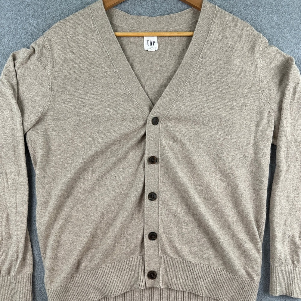 Gap Cardigan Women Small Tan V-Neck Button Front Cotton Blend Knit Sweater‎ Fish
